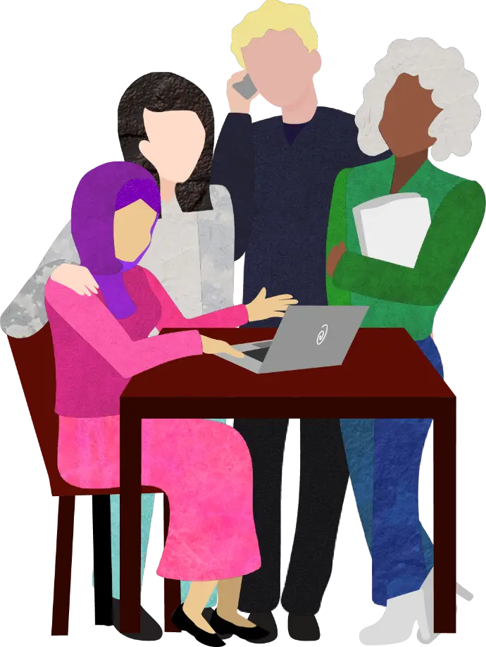 Stilistische Grafik von einer Gruppe Menschen im Gespräch